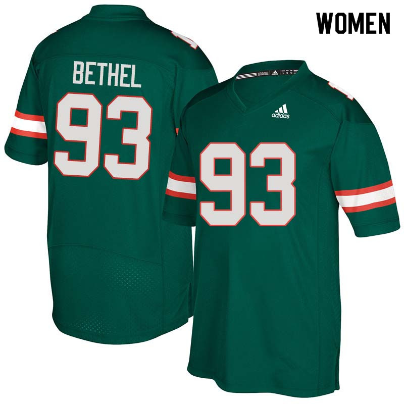 Women Miami Hurricanes #93 Pat Bethel College Football Jerseys Sale-Green - Click Image to Close